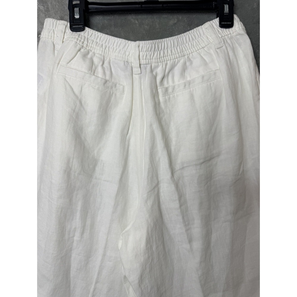 Lands End Womens White Linen Wide Leg High Rise Pants Size 14 Coastal Old Money - Picture 6 of 9